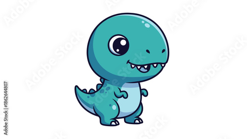 Adorable Cartoon Dinosaur Character with Big Eyes and Small Teeth.