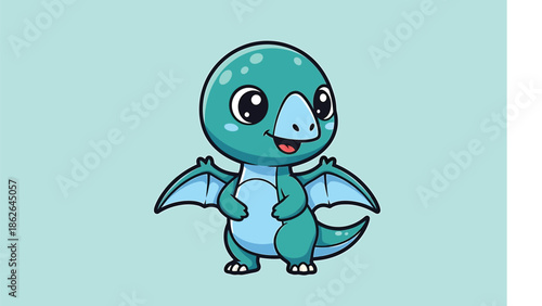 Adorable Cartoon Pterodactyl Character with Big Eyes and Small Wings.