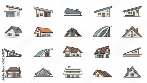 Collection of Diverse House Roof Designs in Vector Format.