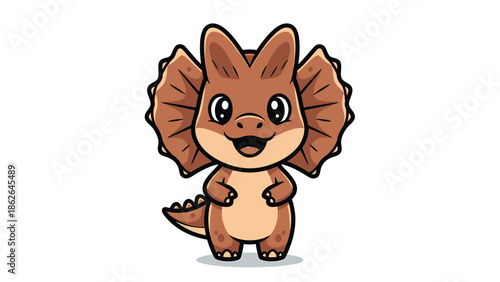 Adorable Cartoon Dilophosaurus Character with Frill and Big Eyes.