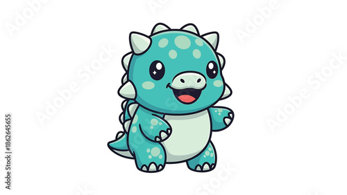 Adorable Cartoon Ankylosaurus Character with Spikes and Spots.