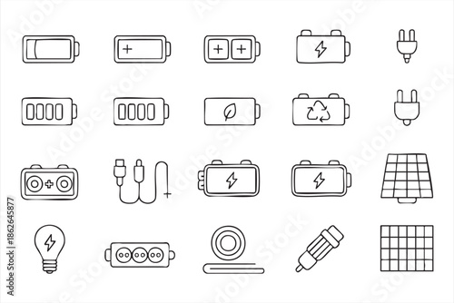 Energy Battery Icons for Electric Vehicle and Solar UI Systems