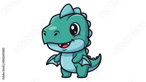 Adorable Cartoon Dragon Character with Big Eyes and Small Wings.