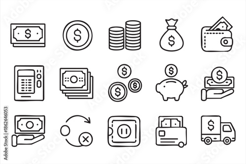 Finance and Money Line Icons for UI Design and Web Apps