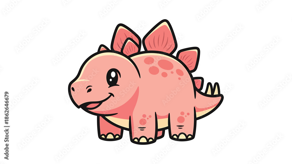 Fototapeta premium Adorable Pink Stegosaurus Cartoon Character with a Sweet Smile.