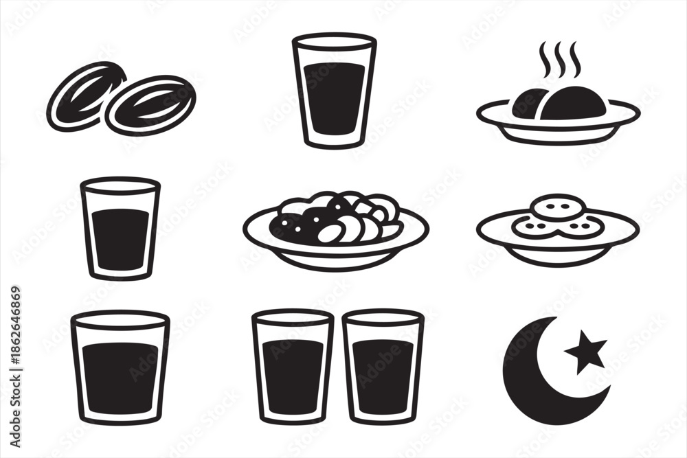 Obraz premium Ramadan UI Icons for Fasting, Iftar, Cultural Interfaces