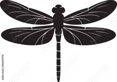 Dragonfly Silhouette – Insect Vector Black on White”
