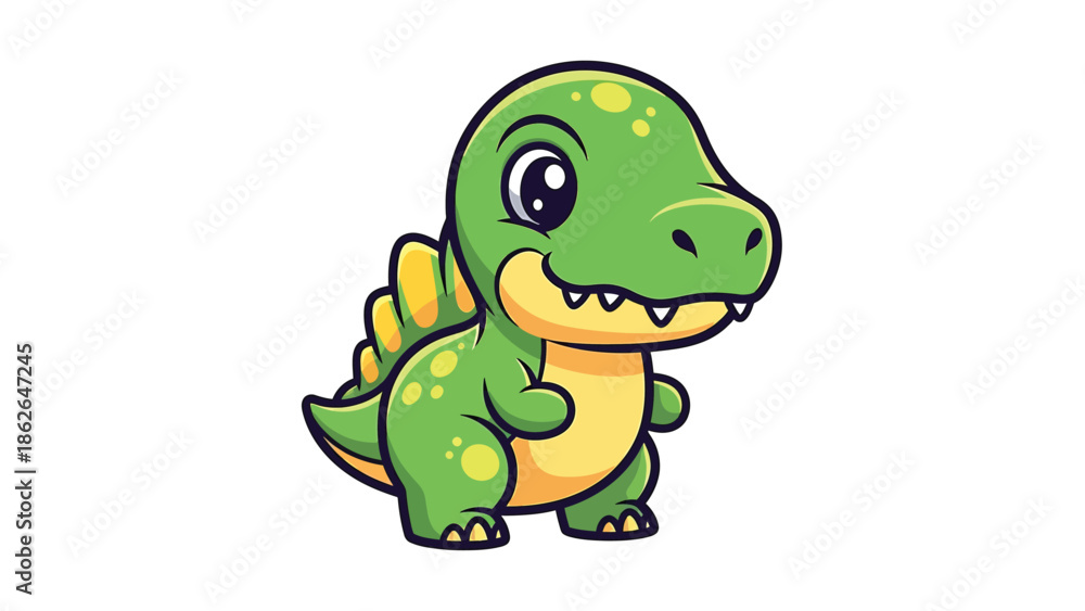 Fototapeta premium Adorable Cartoon Dinosaur Character with Big Eyes and Spikes.