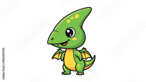 Adorable Cartoon Pterodactyl Dinosaur with Big Eyes and Small Wings.