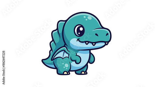 Adorable Cartoon Dragon Illustration with Big Eyes and Small Wings.