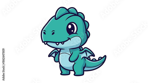 Adorable Cartoon Dragon with Big Eyes and Small Wings.