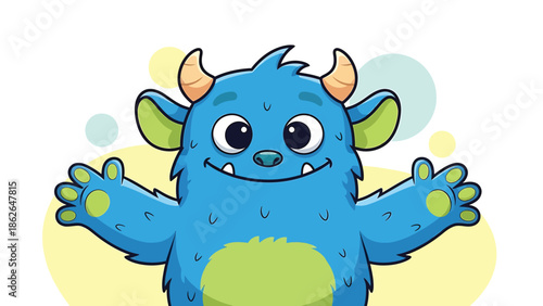 Adorable Blue Monster with Open Arms Ready for a Hug.
