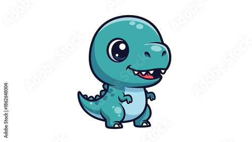 Adorable Cartoon Tyrannosaurus Rex Character Illustration on White Background.