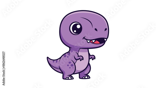 Adorable Purple Cartoon Dinosaur Character Illustration on White Background.