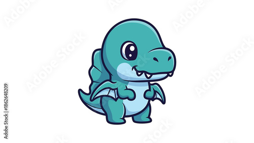 Adorable Cartoon Dragon with Wings and Cute Expression.