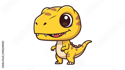 Adorable Cartoon Tyrannosaurus Rex Character Illustration on White Background.