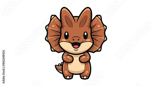 Adorable Cartoon Dilophosaurus with Frills and a Cute Smile.