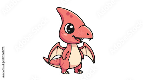 Adorable Cartoon Pterodactyl Illustration with Big Eyes and Small Wings.