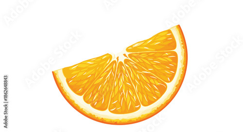 Vibrant and juicy single orange slice shown from the side revealing its textured segments and refreshing citrus appeal.