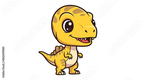 Adorable Cartoon Tyrannosaurus Rex Character Illustration on White Background.