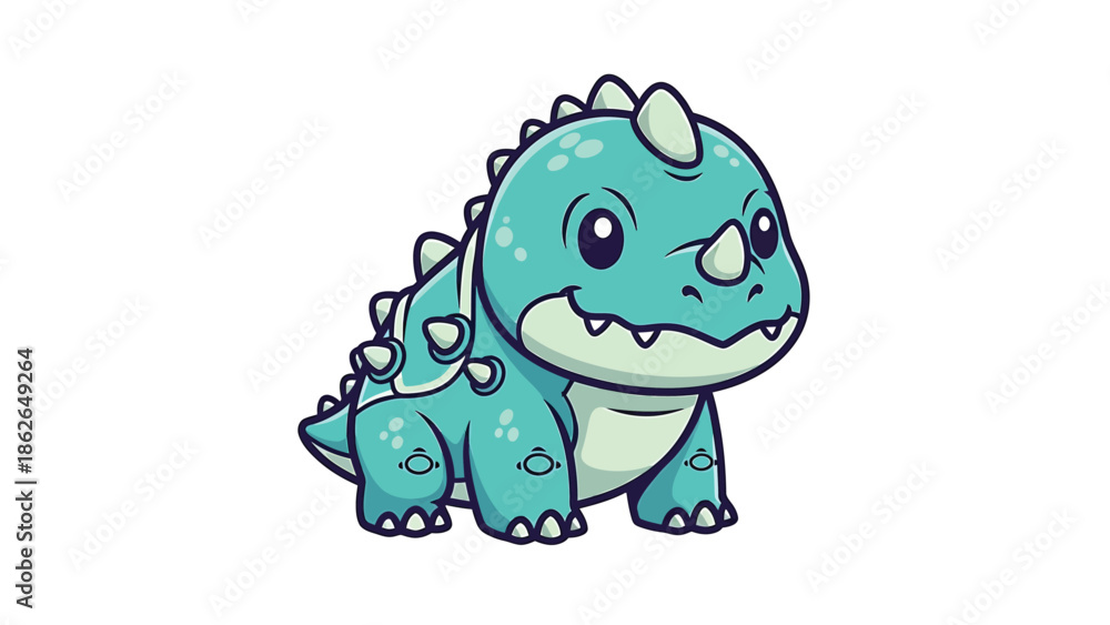 Fototapeta premium Adorable Cartoon Ankylosaurus with Spikes and Teal Skin.