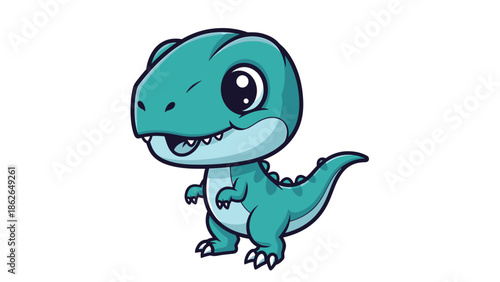 Adorable Cartoon Tyrannosaurus Rex Character Illustration on White Background.