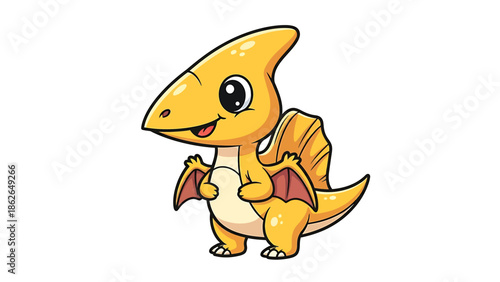 Adorable Cartoon Pterodactyl Standing with a Cheerful Expression.