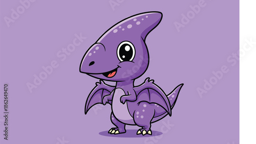 Adorable Cartoon Pterodactyl with Big Eyes and a Friendly Smile.