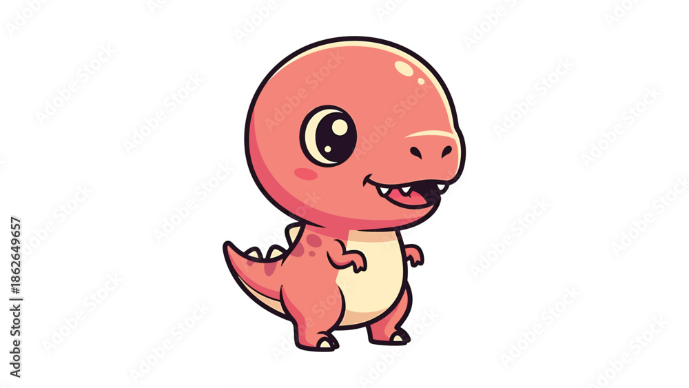 Fototapeta premium Adorable Cartoon Tyrannosaurus Rex Character Illustration on White Background.