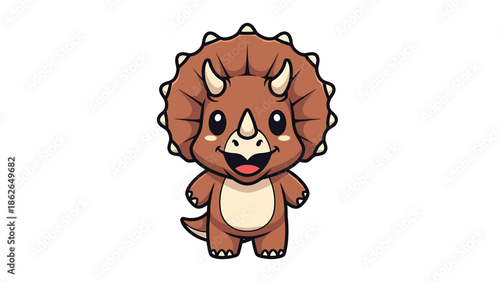 Fototapeta premium Adorable Cartoon Triceratops Dinosaur with a Cheerful Expression.
