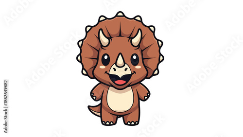 Adorable Cartoon Triceratops Dinosaur with a Cheerful Expression.
