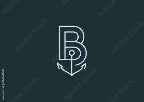 A creative line logo combining the letter B with an anchor form, expressing brand identity, stability, and nautical character