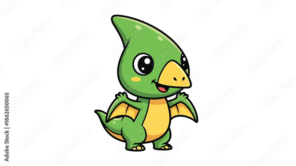Naklejka premium Adorable Cartoon Pterodactyl with Big Eyes and Small Wings.