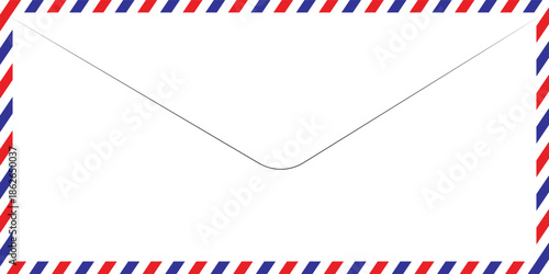Airmail Envelope frame images with strips. International vintage letter border. Retro air mail postcard with blue and red stripes. Empty classic postal frame.