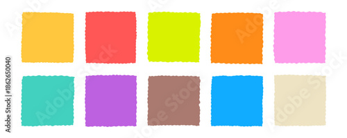 Colorful Wavy Square Zigzag Shape Frame Set. Irregular Edge Curvy Border Box Kit. Doodle Vector Illustration