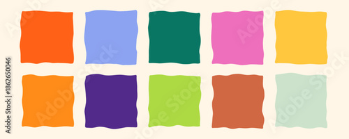 Wavy Square Zigzag Shape Frame Set. Irregular Edge Curvy Border Box Kit. Doodle Vector Illustration