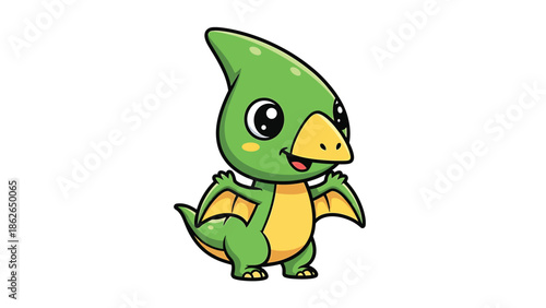 Adorable Cartoon Pterodactyl with Big Eyes and Small Wings.