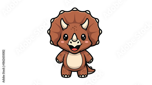 Adorable Cartoon Triceratops Dinosaur with a Friendly Expression.