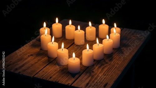 Wallpaper Mural A serene arrangement of candles on a wooden table in a dark ambiance Torontodigital.ca