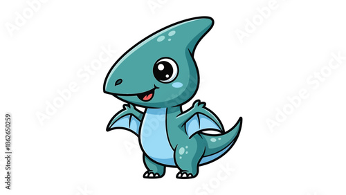 Adorable Cartoon Pterodactyl with Big Eyes and Small Wings.