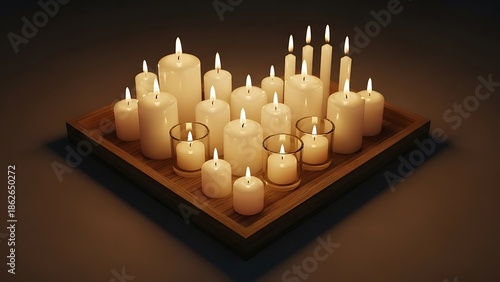 Wallpaper Mural A collection of candles arranged on a wooden tray in a dimly lit environment viewed from above Torontodigital.ca