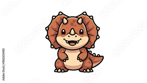Adorable Cartoon Triceratops Dinosaur with a Friendly Smile.