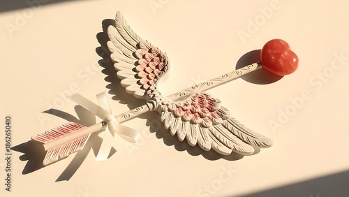 Wallpaper Mural A creative arrangement of white wings and a red lollipop on a stick, casting shadows on a beige background Torontodigital.ca