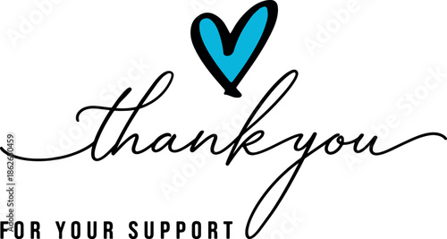 Thank You Handwritten Calligraphy Text with Heart Icon, Elegant Script Lettering Quote Vector