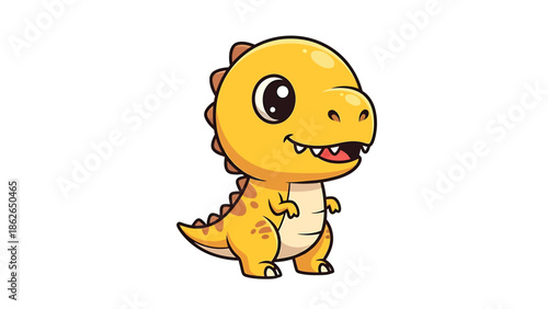 Adorable Cartoon Tyrannosaurus Rex Character Illustration on White Background.