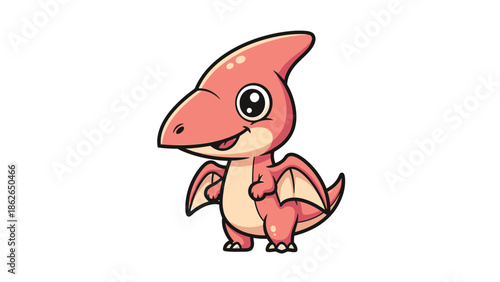 Adorable Cartoon Pterodactyl with Big Eyes and Small Wings.