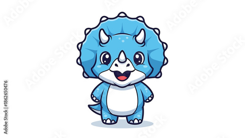 Adorable Blue Triceratops Cartoon Character with Big Eyes and Small Horns.