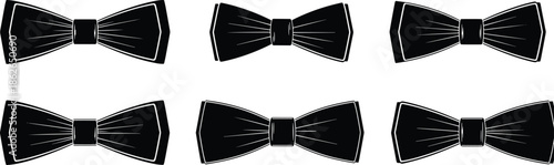 Set of black bow tie silhouettes with different shapes for formal wear, gala events, weddings, and gentleman's fashion. Vector illustration.