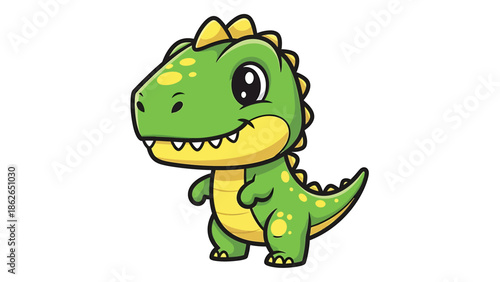Adorable Cartoon Tyrannosaurus Rex Character Illustration on White Background.