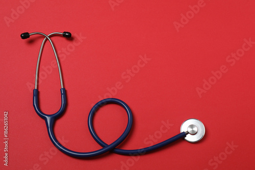Stethoscope on the table. Medical instrument. Medical concept. Healthcare. Health Day. Doctor's equipment. Cardiology. Heart disease. Lung diagnostics. Diagnostics of respiratory inflammation.
